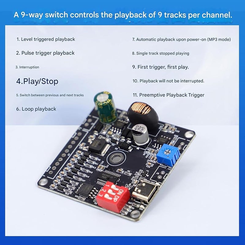 HF20W MP3 Player Module 12 85VDC 9 Channel USB Programmable 20W Class D Amplifier - Image 2